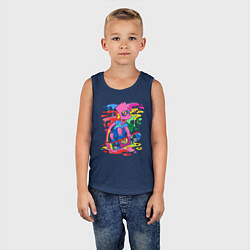 Майка детская хлопок Барт Симпсон - крутой скейтер - разноцветные клякс, цвет: тёмно-синий — фото 2
