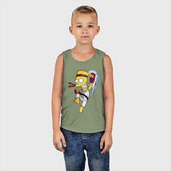 Майка детская хлопок Боец Барт Симпсон - чёрный пояс, цвет: авокадо — фото 2