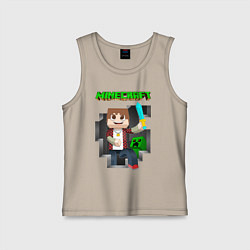 Майка детская хлопок Майнкрафт криппер, цвет: миндальный