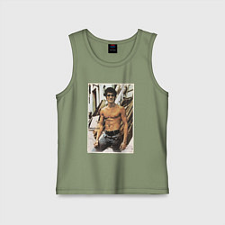 Майка детская хлопок Брюс Ли - ретро постер, цвет: авокадо