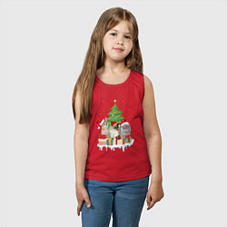 Майка детская хлопок Коты и елка с подарками, цвет: красный — фото 2