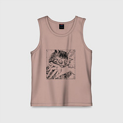 Майка детская хлопок Crazy cat - кот кусает руку, цвет: пыльно-розовый