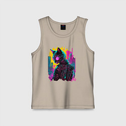 Майка детская хлопок Киберпанк кот в очках, цвет: миндальный