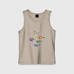 Майка детская хлопок Пять полосатых рыбок, цвет: миндальный