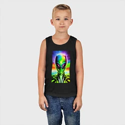 Майка детская хлопок Alien - neural network - neon glow - pop art, цвет: черный — фото 2