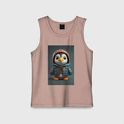 Майка детская хлопок Пингвин в курточке и шлеме, цвет: пыльно-розовый