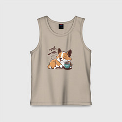 Майка детская хлопок Корги морнинг, цвет: миндальный