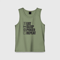 Майка детская хлопок Eat, sleep, poker, repeat, цвет: авокадо