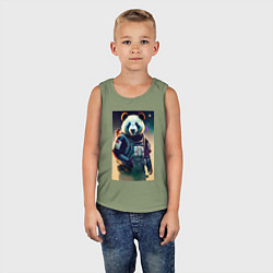 Майка детская хлопок Крутой панда - киберпанк, цвет: авокадо — фото 2