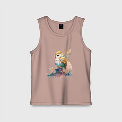 Майка детская хлопок Акварельная милая сова, цвет: пыльно-розовый