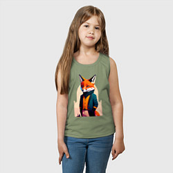Майка детская хлопок Лис-модник - нейросеть, цвет: авокадо — фото 2