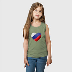 Майка детская хлопок Флаг России в сердце, цвет: авокадо — фото 2