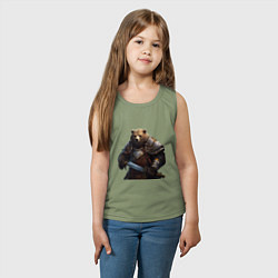 Майка детская хлопок Медведь в броне, цвет: авокадо — фото 2