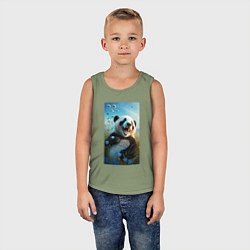 Майка детская хлопок Веселая панда, цвет: авокадо — фото 2