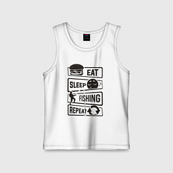 Майка детская хлопок Eat sleep fishing repeat, цвет: белый