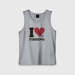 Майка детская хлопок I love fishing, цвет: меланж