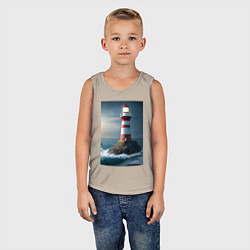 Майка детская хлопок Маяк в море, цвет: миндальный — фото 2