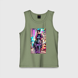 Майка детская хлопок Cyberpunk - cat girl - neural network, цвет: авокадо