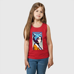 Майка детская хлопок Девчонка-волчонок - нейросеть - аниме, цвет: красный — фото 2