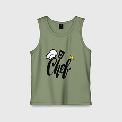 Майка детская хлопок Надпись - шеф повар, цвет: авокадо