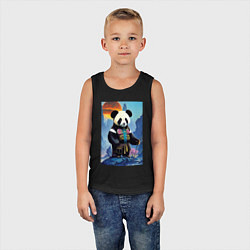 Майка детская хлопок Панда на берегу озера - нейросеть, цвет: черный — фото 2