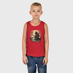 Майка детская хлопок Японский самурайский кот, цвет: красный — фото 2