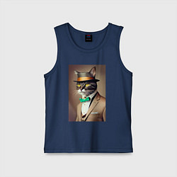 Майка детская хлопок Портрет кота джентльмена в шляпе, цвет: тёмно-синий