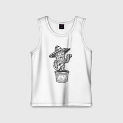 Майка детская хлопок Кактус с гитарой, цвет: белый