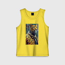 Майка детская хлопок Крутой леопард житель мегаполиса, цвет: желтый