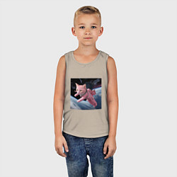 Майка детская хлопок Котик pink астронавт, цвет: миндальный — фото 2