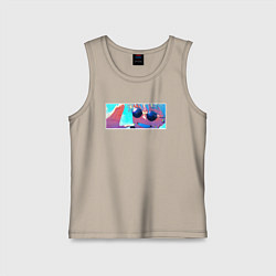 Майка детская хлопок Сатору годжо в очках, цвет: миндальный