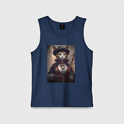 Майка детская хлопок Элегантная кошка самурай, цвет: тёмно-синий