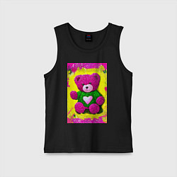 Майка детская хлопок Розовый мишка плюшевый, цвет: черный