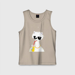 Майка детская хлопок Лама - альпака с бокалом, цвет: миндальный