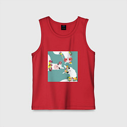 Майка детская хлопок Три ламы с цветами, цвет: красный