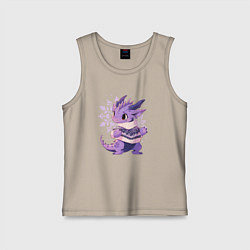 Майка детская хлопок Фиолетовый дракон в свитере, цвет: миндальный