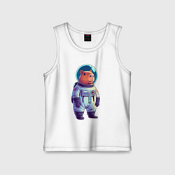 Майка детская хлопок Капибара бравый космонавт, цвет: белый