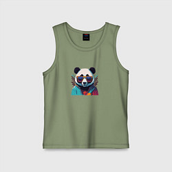 Майка детская хлопок Модная панда в солнечных очках, цвет: авокадо