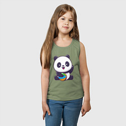 Майка детская хлопок Панда с мячиком, цвет: авокадо — фото 2