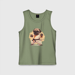 Майка детская хлопок Карате мопс, цвет: авокадо