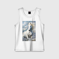 Майка детская хлопок Белая лошадь на фоне неба, цвет: белый