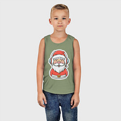 Майка детская хлопок Дед Мороз в наушниках, цвет: авокадо — фото 2
