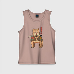 Майка детская хлопок Питбуль якудза самурай, цвет: пыльно-розовый