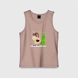 Майка детская хлопок Веселая корова Marry Christmas, цвет: пыльно-розовый