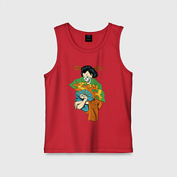 Майка детская хлопок Японка с веером, цвет: красный