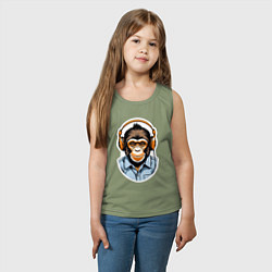 Майка детская хлопок Портрет обезьяны в наушниках, цвет: авокадо — фото 2