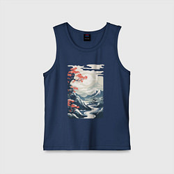 Майка детская хлопок Горный пейзаж в японском стиле, цвет: тёмно-синий