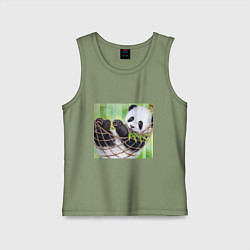 Майка детская хлопок Панда медвед, цвет: авокадо
