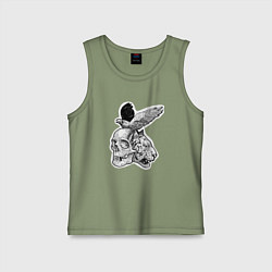 Майка детская хлопок Череп, тигр и ворон, цвет: авокадо