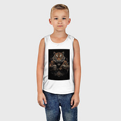 Майка детская хлопок Тайский бокс тигр в стойке, цвет: белый — фото 2